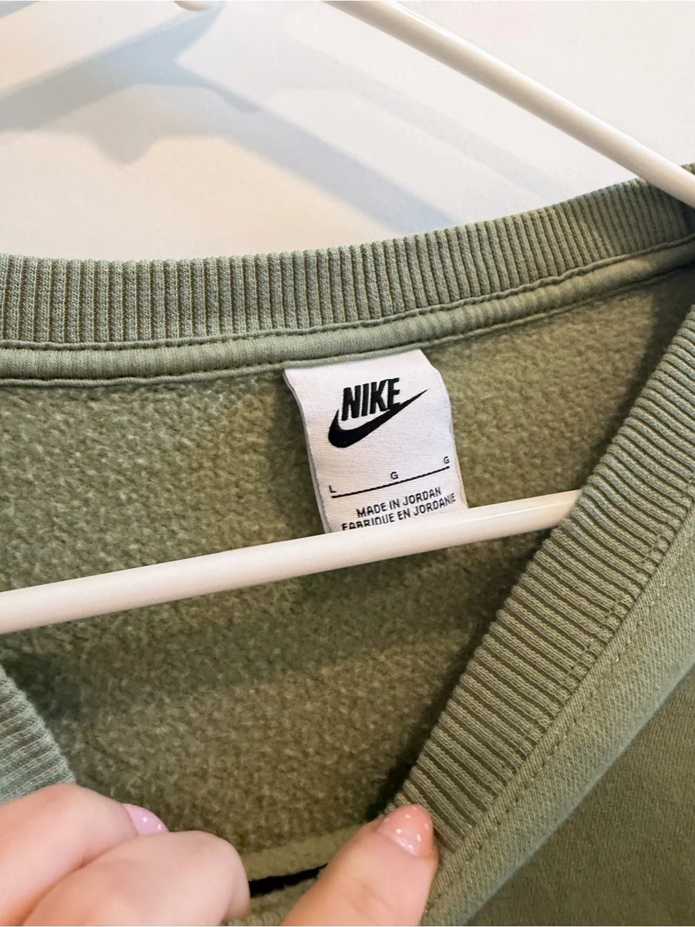 Nike Olive Green Cropped Crew Sweatshirt with Black Swoosh